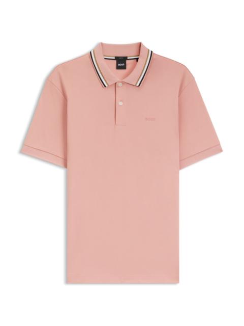 STRIPED-COLLAR SLIM-FIT POLO SHIRT IN COTTON WITH LOGO