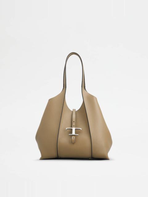 T TIMELESS SHOPPING BAG IN LEATHER SMALL - BEIGE