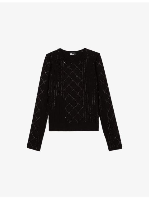 Stud-Embellished Long-Sleeve Knitted Jumper