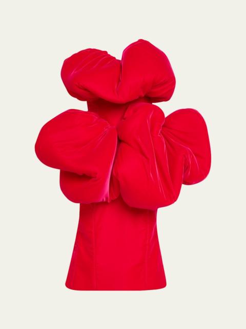 Strapless Padded Bubble Velvet Midi Dress