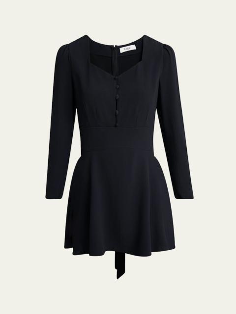 Button-Front Long-Sleeve Mini Dress