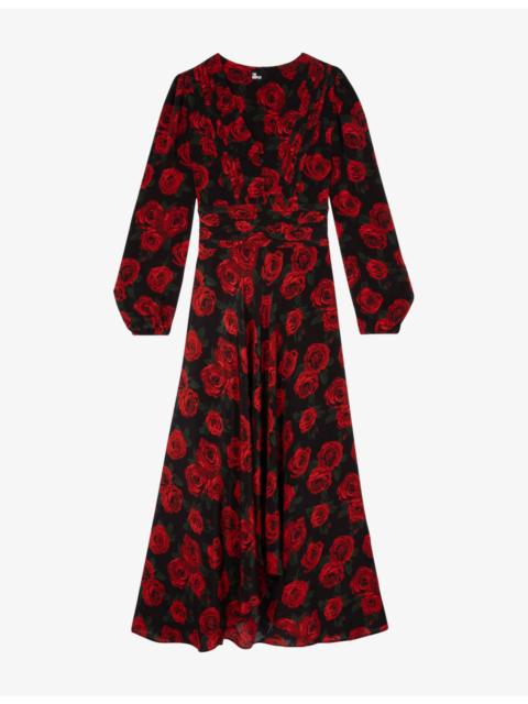 Rose-Print V-Neck Woven Maxi Dress