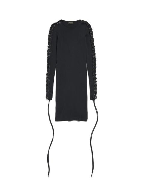 Women's Lace-up Long Sleeve Dress in Black