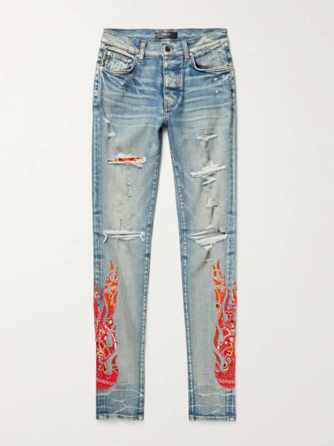 TGCW Skinny-Fit Appliquéd Distressed Jeans