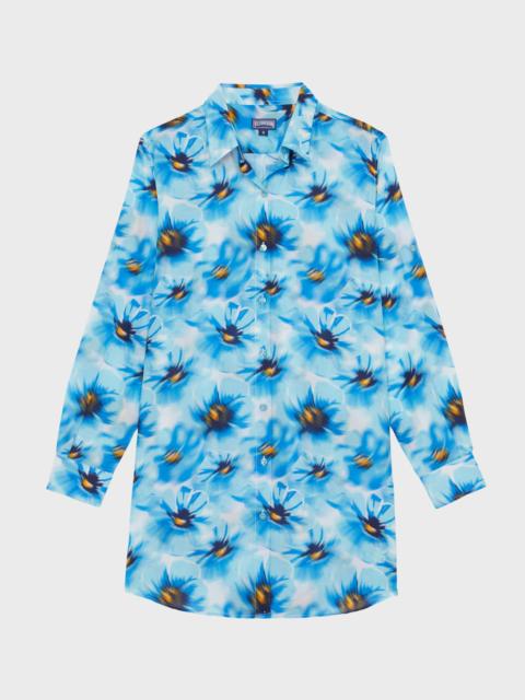 WOMEN COTTON VOILE SHIRT DRESS POPPIES