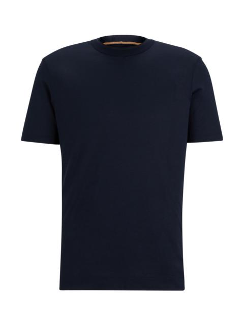 COTTON-SILK T-SHIRT WITH FINELINE STRIPES AND DOUBLE COLLAR