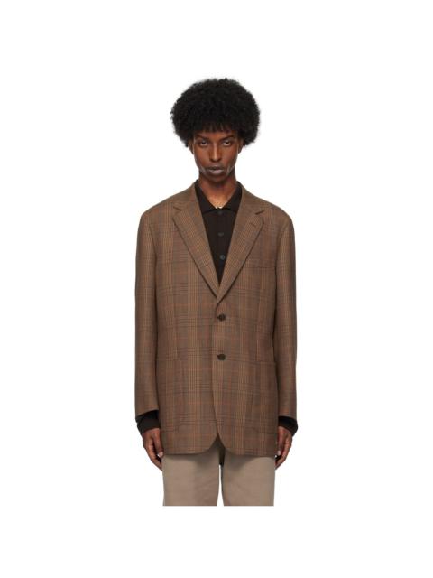 Brown Bluefaced Wool Check Double-Breasted Blazer