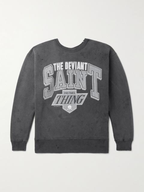 The Deviant Distressed Logo-Print Cotton-Jersey Sweatshirt Gray