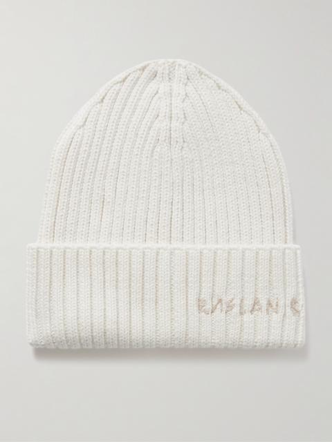 Embroidered Ribbed Wool-blend Beanie