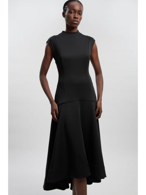 Scuba Dipped Ruffle Hem Woven Maxi Dress