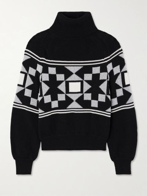 Lara intarsia-knit metallic cotton-blend turtleneck sweater Black