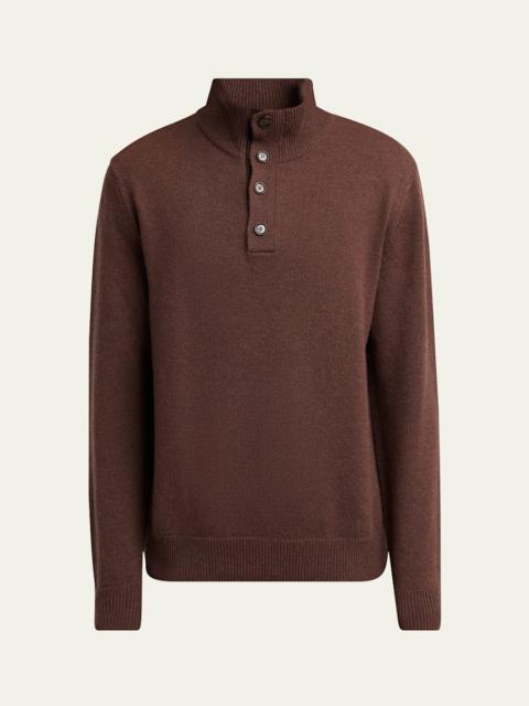 Men's Cashmere Button Mock-Neck Sweater