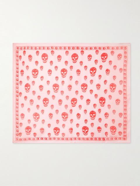 Printed silk-chiffon scarf Red