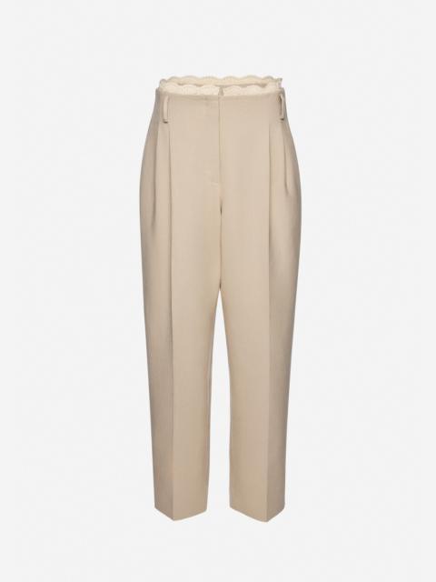 Lace-detail linen tapered trousers in beige