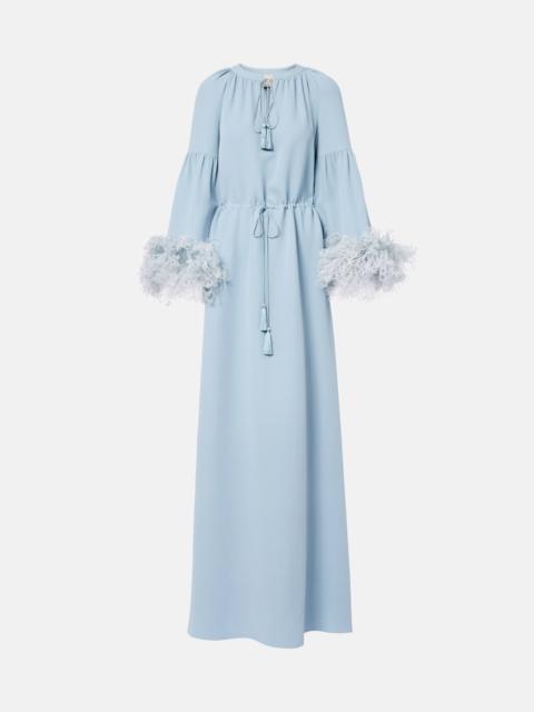 Feather-trimmed silk gown