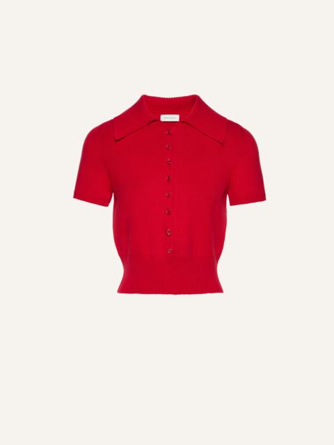 Short-sleeve buttoned cropped sweater in red
