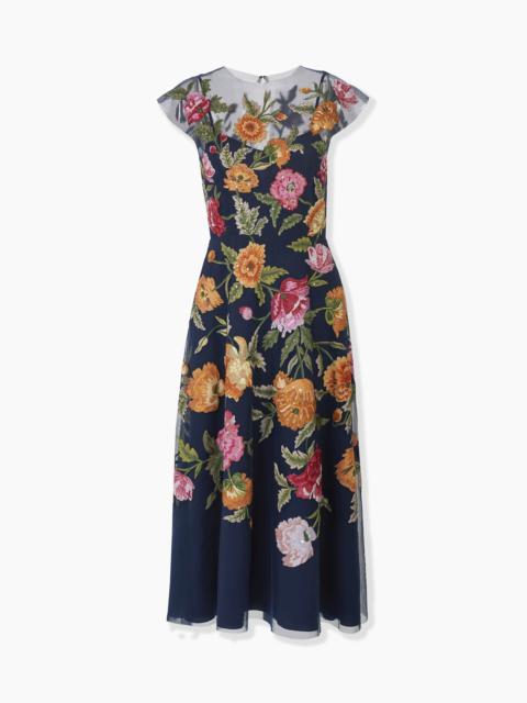 Floral-Embroidered Tulle Midi Dress
