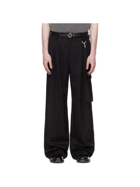 Black Wool Pleated Cargo Pants