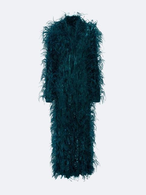 Cascading Feather Embellished Coat