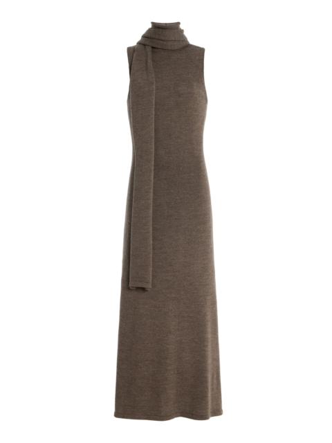 Canal Scarf-Neck Wool Midi Dress brown