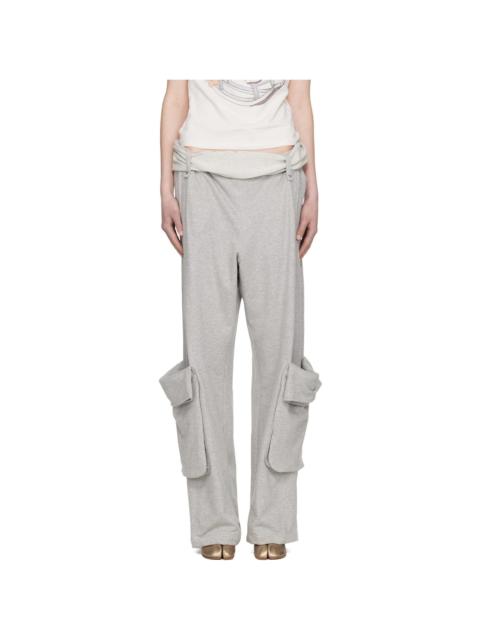 Gray Rolled Waist Sweat Cargo Pants
