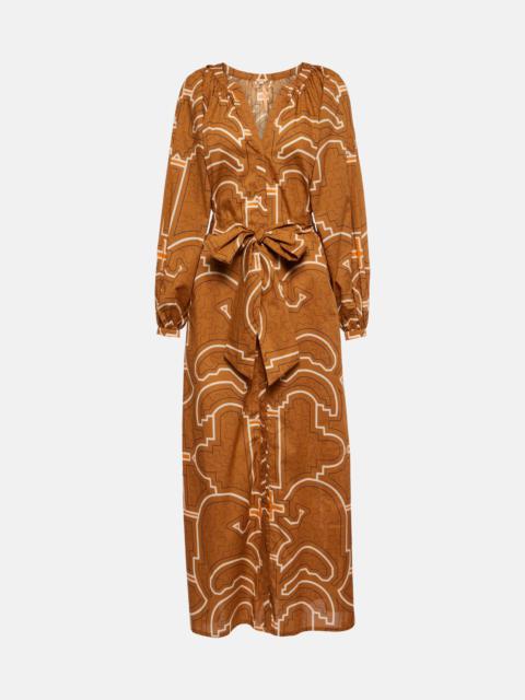 Printed balloon-sleeve cotton maxi dress