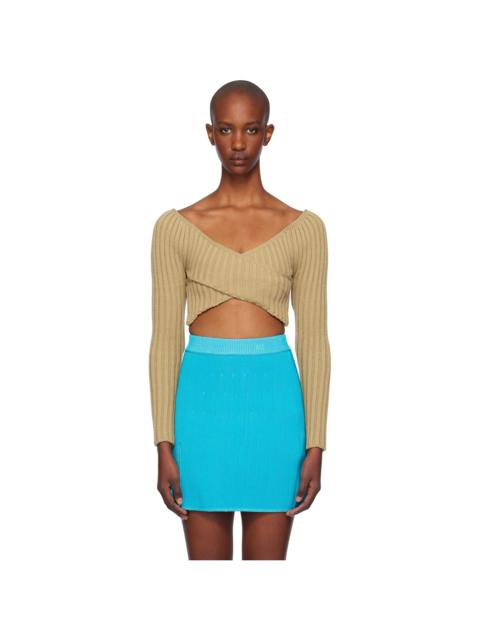 Beige Crossed Sleeves Sweater