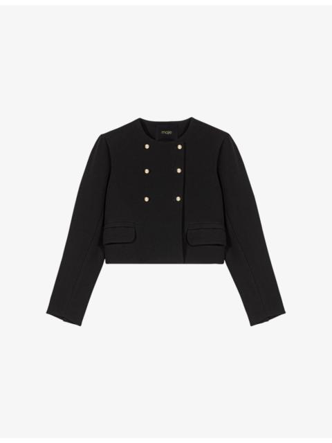 Cropped Round-Neck Woven Jacket