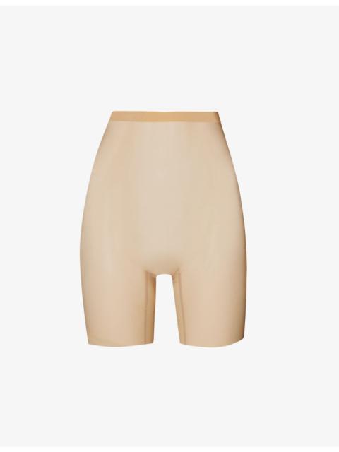 Semi-sheer high-rise stretch-tulle shorts