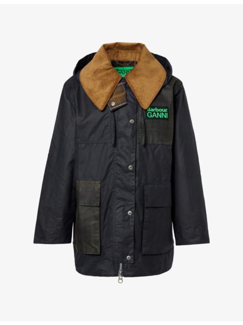 Barbour x Ganni Hooded Waxed Cotton Duffle Jacket