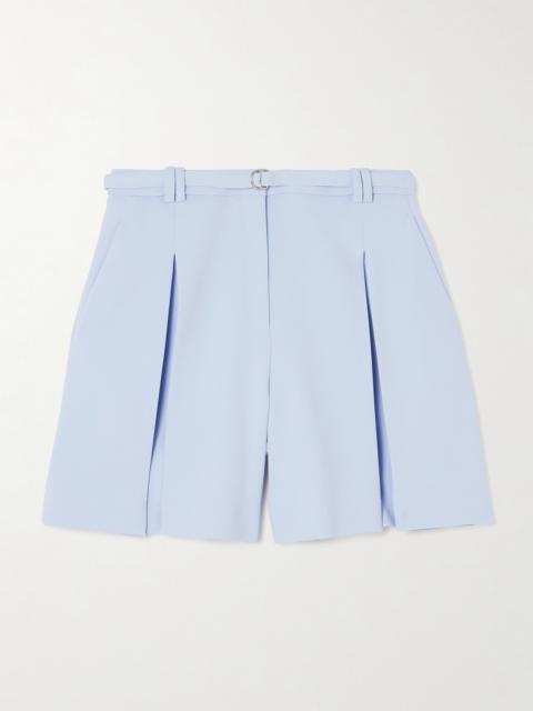 Belted Pleated Crepe Shorts