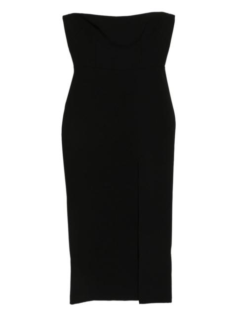 strapless slit midi dress
