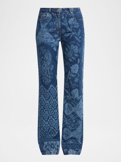 Paisley Patchwork Print Bootcut-Leg Jeans