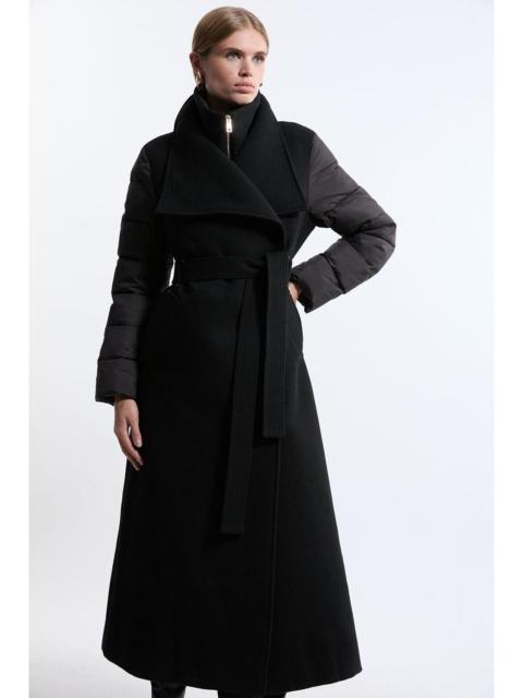 Wool Blend Hybrid Puffer Belted Midi Coat