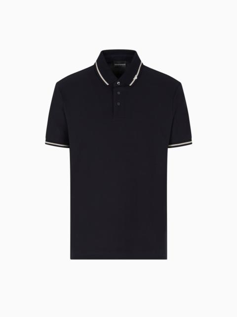 PIQUÉ POLO SHIRT WITH MICRO EAGLE EMBROIDERY AND TRIM