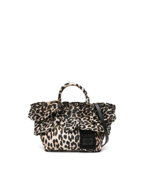 ruffled-upper leopard-print tote bag
