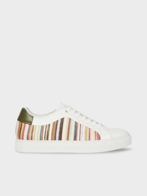 White 'Painted Signature Stripe' Leather 'Basso' Trainers