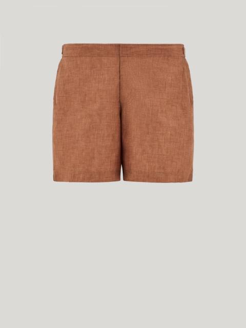 BROWN SWIM SHORTS IN TECHNICAL FABRIC WITH LOGOED SIDE BUCKLES