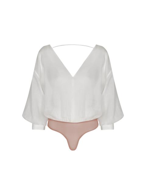 Agua Clara V-Neck Linen Bodysuit off-white
