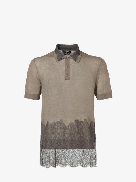 Polo shirt Dove gray lace and cashmere polo shirt