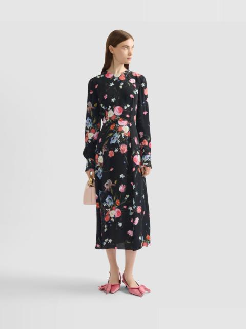 FLORAL PRINT CREPE LONG SLEEVE MIDI DRESS