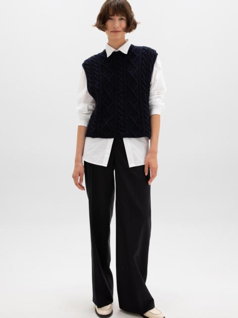 Aran Cable Knit Navy Cashmere Tank