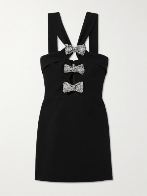 Eliana Cutout Bow And Crystal-embellished Stretch-cady Mini Dress