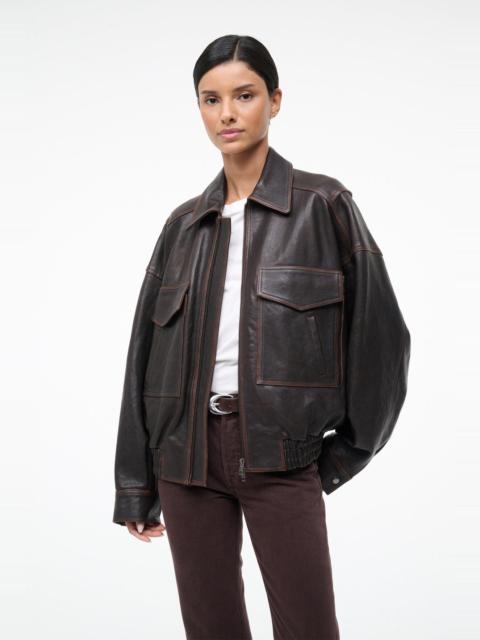 STAUD EUGENE LEATHER JACKET DISTRESSED BROWN
