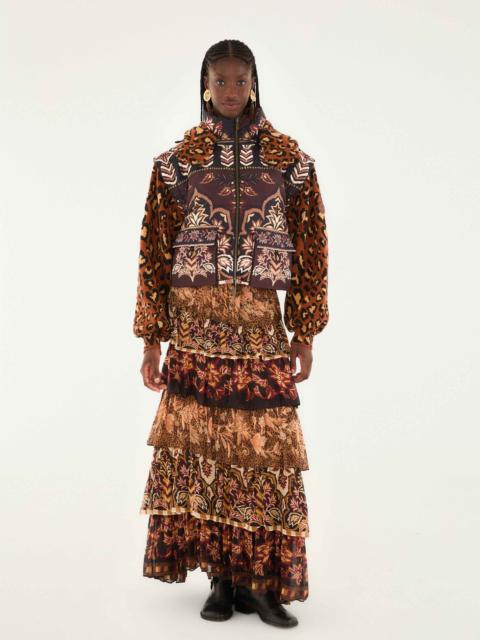 Mixed Scarves Ruffled Maxi Skirt