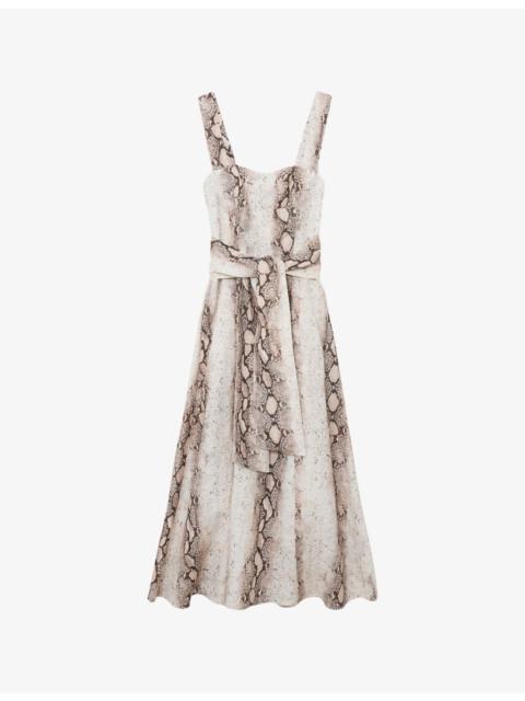 Amy Snake-Print Linen-Blend Midi Dress
