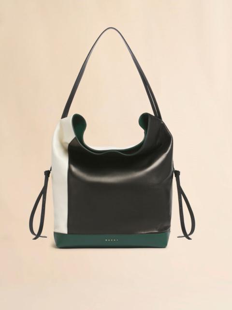 WHITE BLACK AND GREEN LEATHER POD 2.0 LARGE HOBO BAG