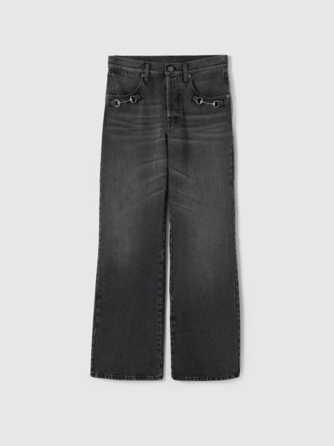 Cotton denim pants with Horsebit