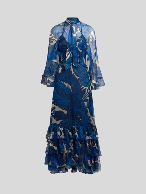 DRESS WITH MAXI FLORAL PRINT AND DETACHABLE CAPE