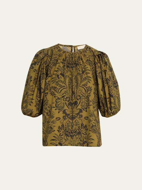 Frantiska Floral Poplin Puff-Sleeve Blouse